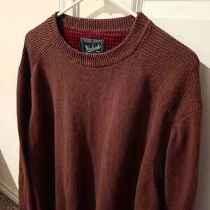 Woolrich Mens XL Brown Crewneck Sweater Cotton Wool Blend Houndstooth Trim 13033